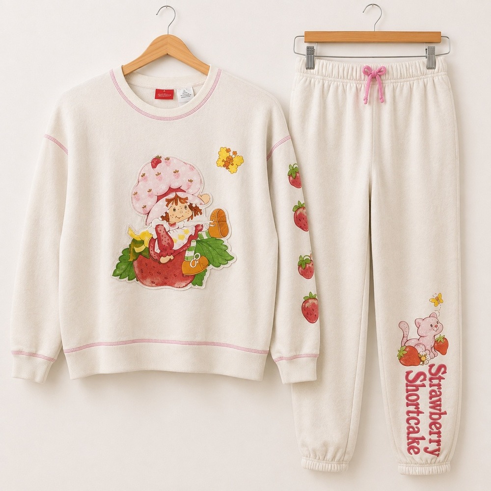 Strawberry Shortcake Y2K Girls 10 2Pc Sweatshirt Jogger Set Kawaii Cottagecore